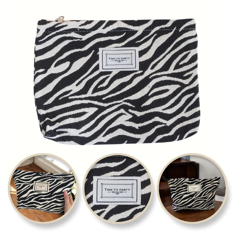 Trousse zebrata a scomparto singolo bianco e nero