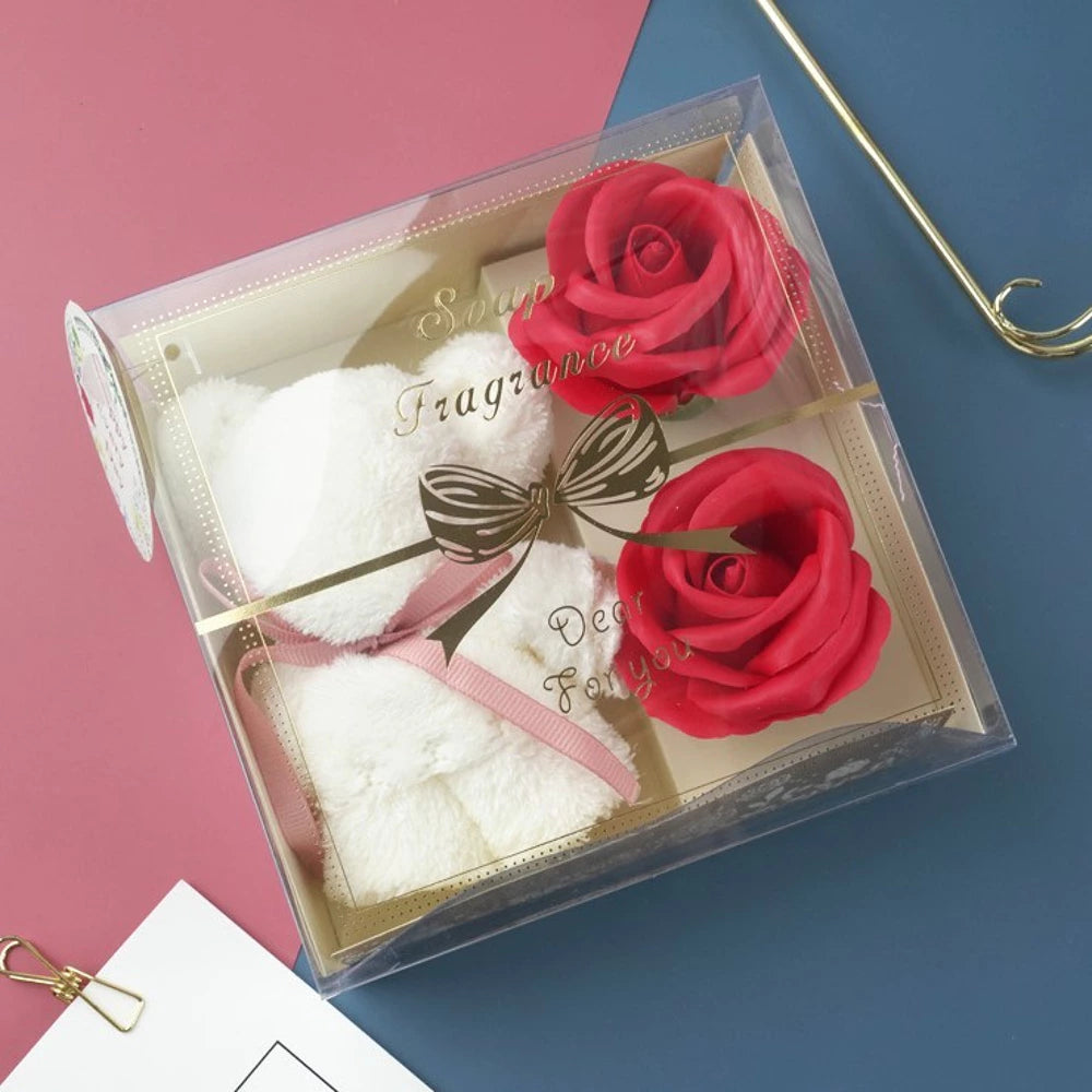 Set regalo asciugamano + fiori di sapone profumati