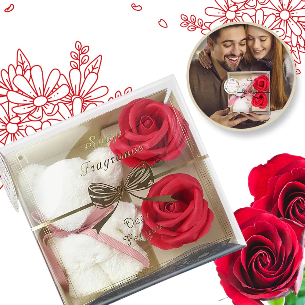 Set regalo asciugamano + fiori di sapone profumati