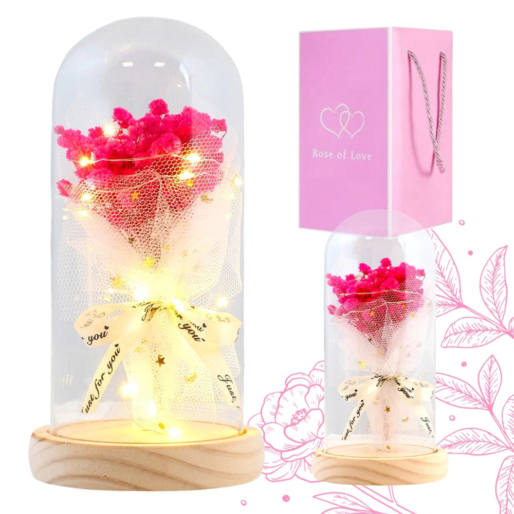 bouquet di gipsofila rosa sotto una cupola