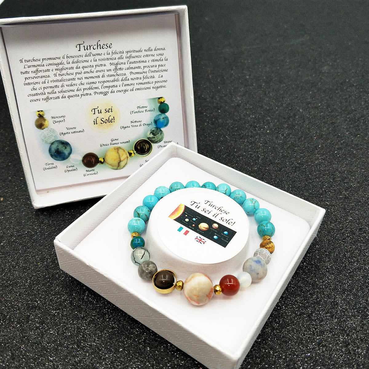 Bracciale Miro Porta Fortuna : SISTEMA SOLARE , TURCHESE