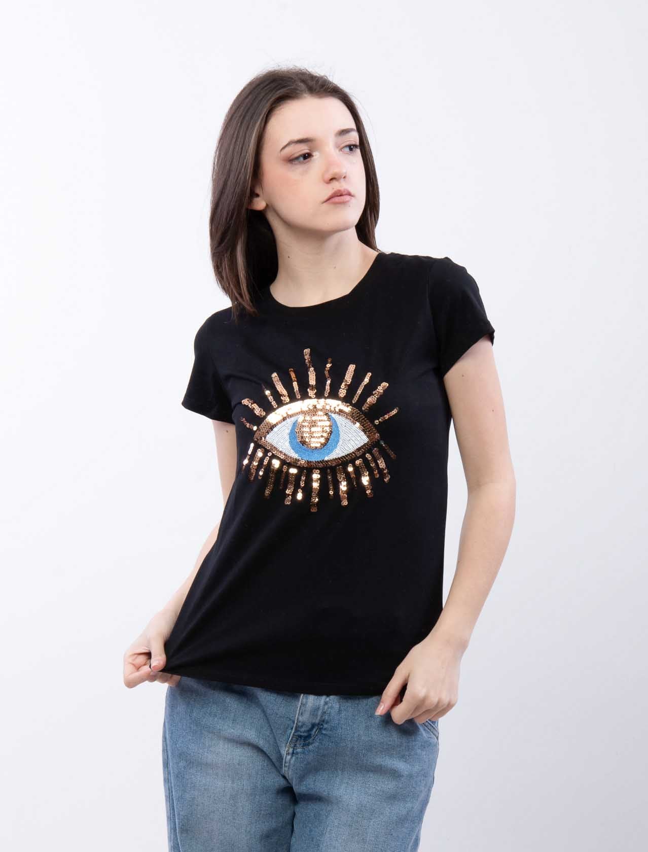 T-Shirt con Occhio in Paillettes