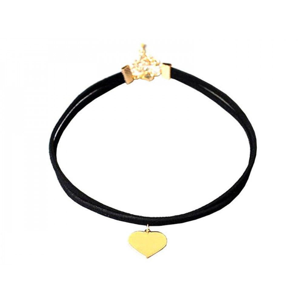 COLLANA NERA CUORE DORATO