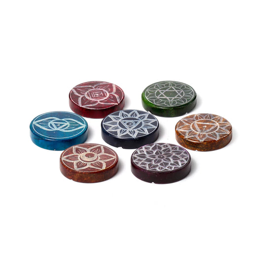 Bruciatore di incenso Ckakra rotondo in pietra ollare intagliata