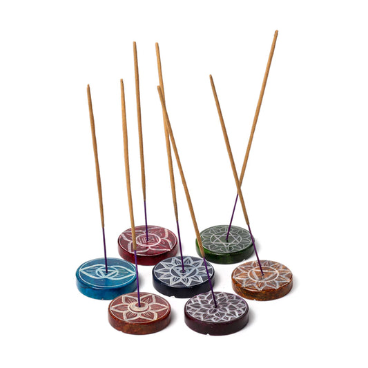 Bruciatore di incenso Ckakra rotondo in pietra ollare intagliata