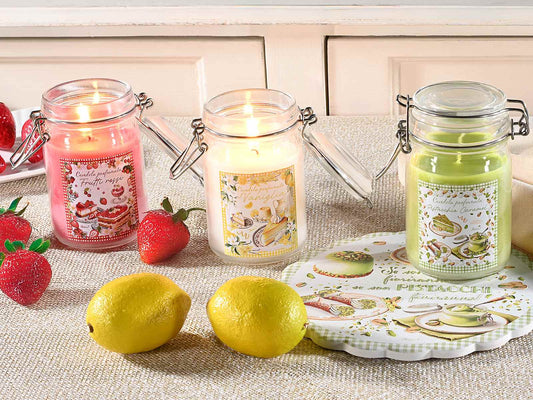 Candela profumata in vasetto di vetro con chiusura ermetica
