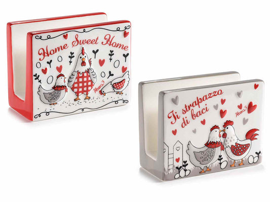 Portatovaglioli in ceramica decoro in rilievo gallinella